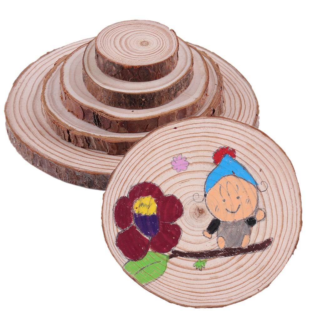 1 pequeña pila de madera redonda pieza de madera bricolaje pieza de madera decoración anual redondo pieza de madera cruda pieza de pino accesorios de tiro pintado a mano pieza de madera pintura
