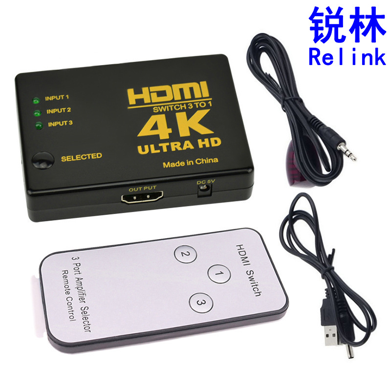 hdmi Switch 4k 3 into 1 hdmi Switch Three remote control infra-red converter