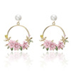 Fashionable brand earrings, ceramics from pearl, Korean style, flowered