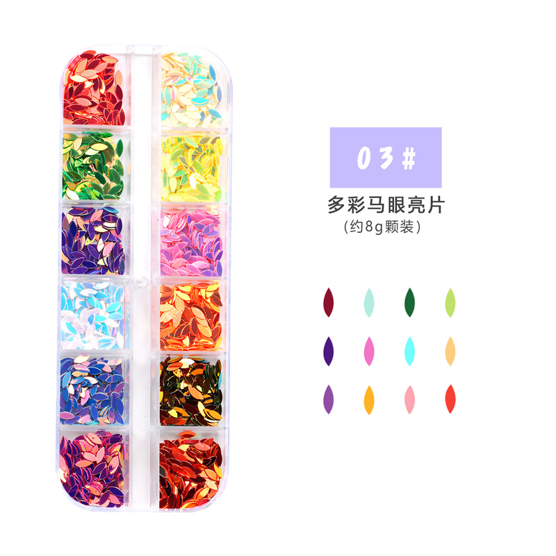 Nueva joyería de uñas accesorios de diamantes 12 cuadrícula en caja de lentejuelas de aleación de joyería de ojo de caballo remache perla rhinestone joyería