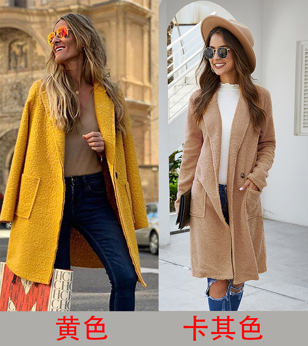 long-sleeved plush woolen coat women's long coat NSDF3049