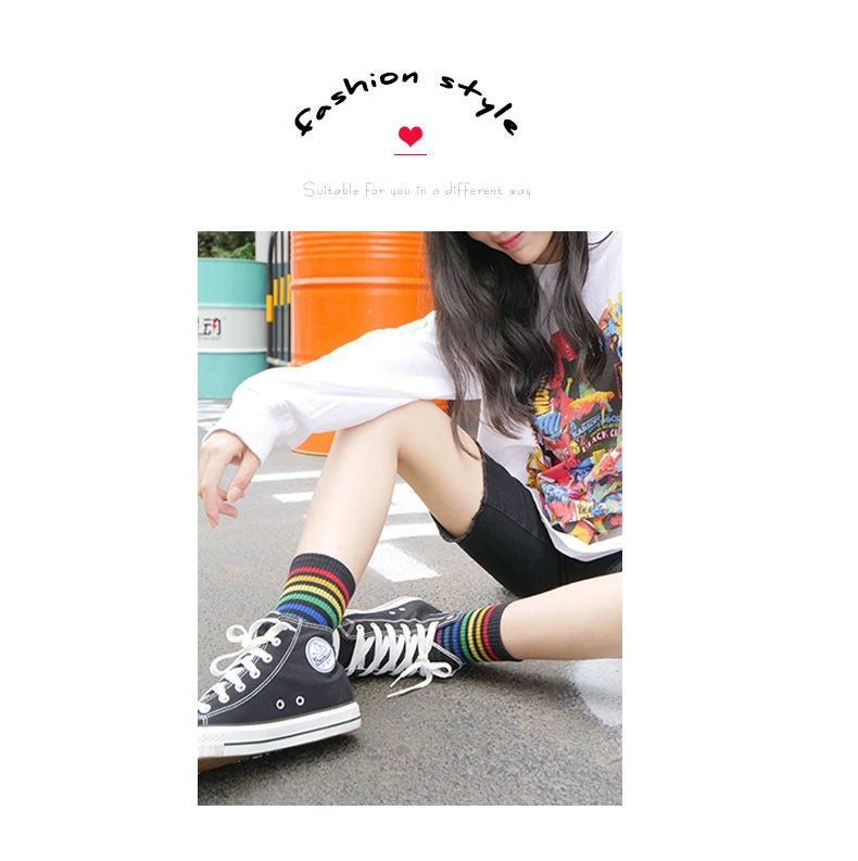 over the knee socks Winter Women's Socks Cotton Rainbow Stripes Socks Christmas Fashion Warm Christmas Casual Tide Socks harajuku korean black ankle socks