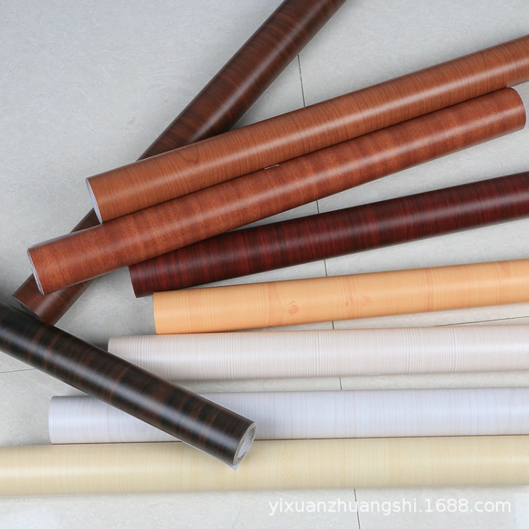 加厚仿真木紋牆紙PVC自粘牆紙衣櫥櫃門波音軟片家具翻新貼紙批發