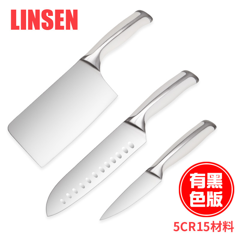 厂家直营钢头菜刀 厨房工具不锈钢白柄3件套刀