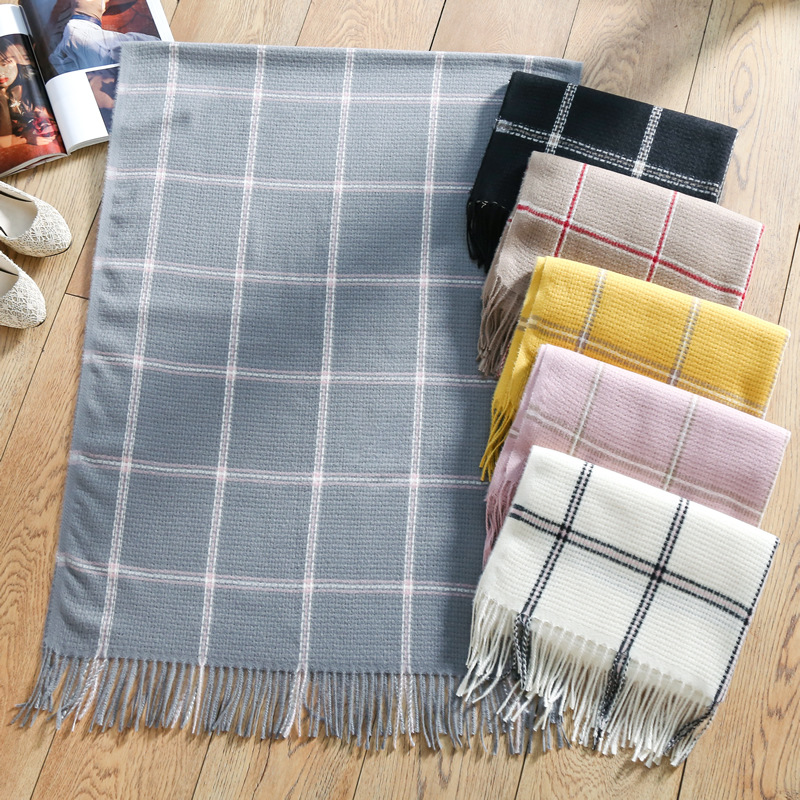 冬季厚款彩線條格子圍巾新款流蘇圍脖保暖披肩男女士禮品圍巾現貨