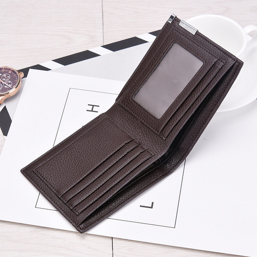 Wallet Men Short Style Wallets with Litchi Texture Wallets Thin Multi-Card Slots Leather Wallets One Piece Shipping Factory Direct Supply 