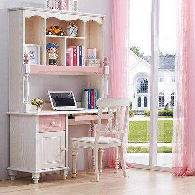 实木儿童学习桌 直角书桌书柜组合 直角书桌书台书架 转角书桌|ms
