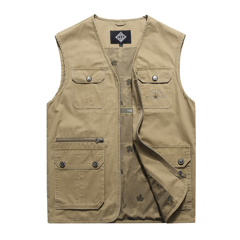 2805 primavera y otoño transfronteriza hombres de mediana edad y ancianos casual v-cuello Chaleco de algodón chaleco papá multi-Bolsillo chaleco