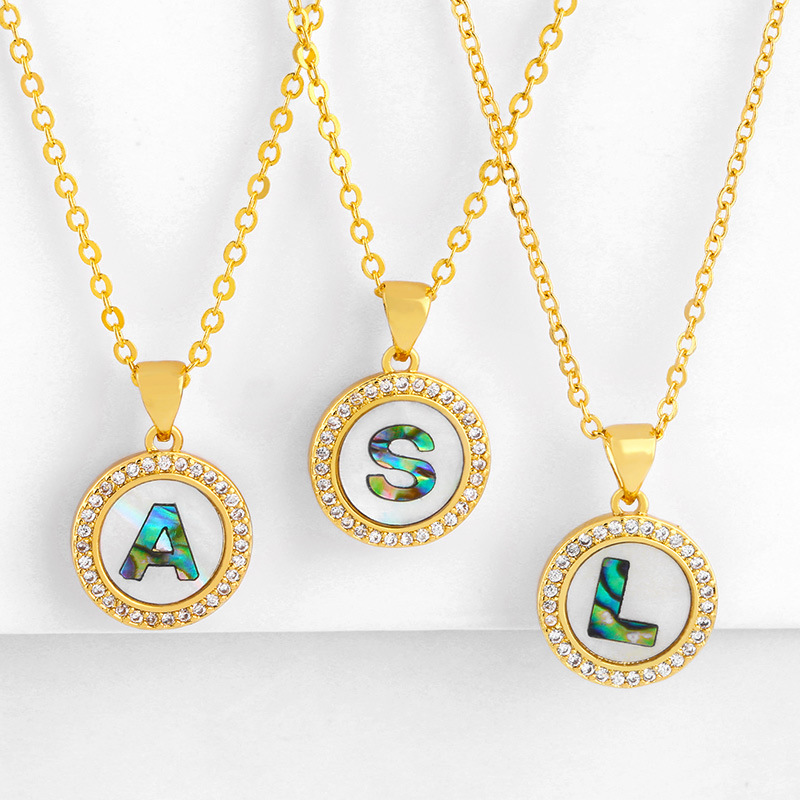 Explosive Letter Necklace Round Colored Shell 26 Letter Diamond Necklace display picture 22