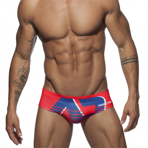 New style underwear, fashionable, sporty and sexy, ultra-fine nylon men's U convex triangle ADD same style printed swimming trunks foreign trade batch