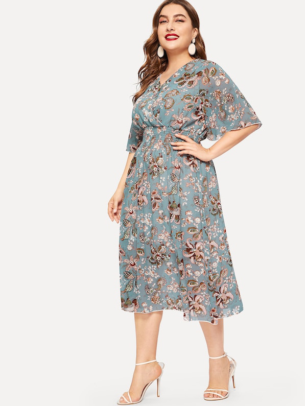 women s plus size floral v-neck chiffon long dress nihaostyles clothing wholesale NSCX72511