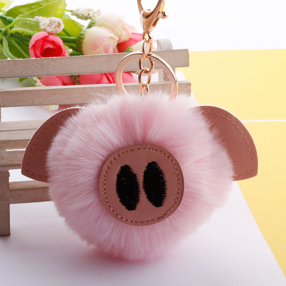 hair ball cute pig hair ball keychain PU fur animal plush keychain bag car pendantpicture31