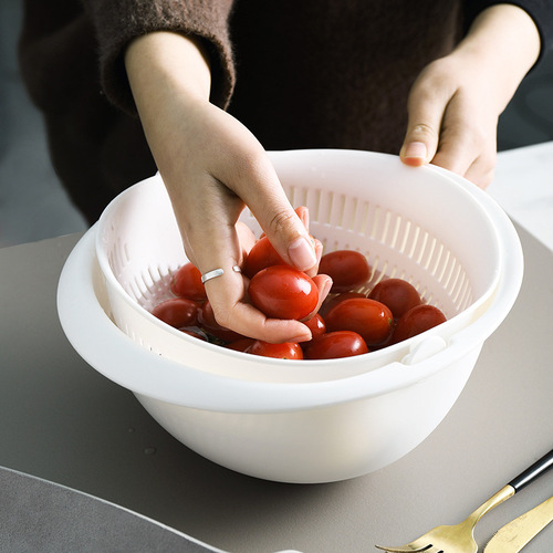 厨房圆形沥水篮储物收纳菜篮子双层滤水篮旋转蔬菜水果洗菜盆塑料