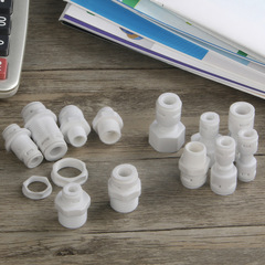 Water purifier accessory: 2-way and 3-way straight-through fittings with external threads and internal threads, quick-connect joints, and direct-drinking water dispenser-compatible card-free connectors.