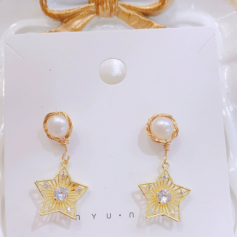 Pearl drop earrings, 925 silver hooks, gold‑plated, freshwater pearls, French style
