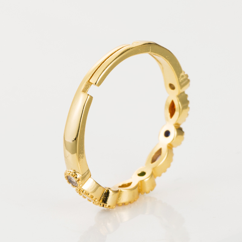 Kreativer Paar Ring Europäischer Und Amerikanischer Mikro-inlay-zirkon-regenbogen Ring Weiblicher Wind Kupfer Beschichtung 18 Karat Gold Offener Ring display picture 4
