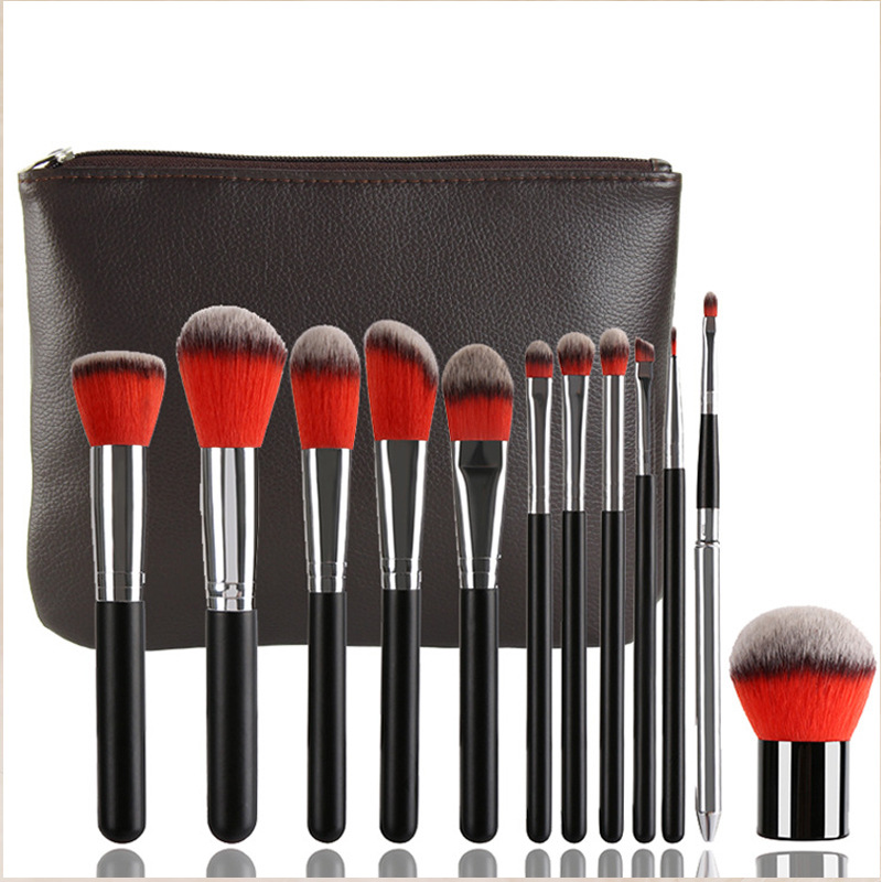 12pcs makeup brush set, black and silver...