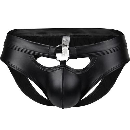 New men's underwear imitation leather hollow back briefs sexy patent leather triangle youth briefs