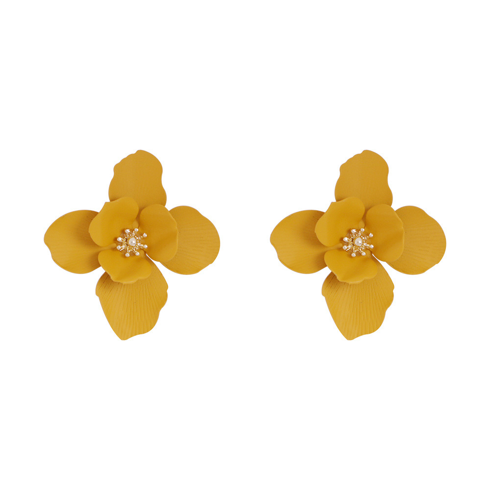 New Fashion Double Petal Alloy Earrings Pop Fluorescent Earrings Wholesale display picture 11