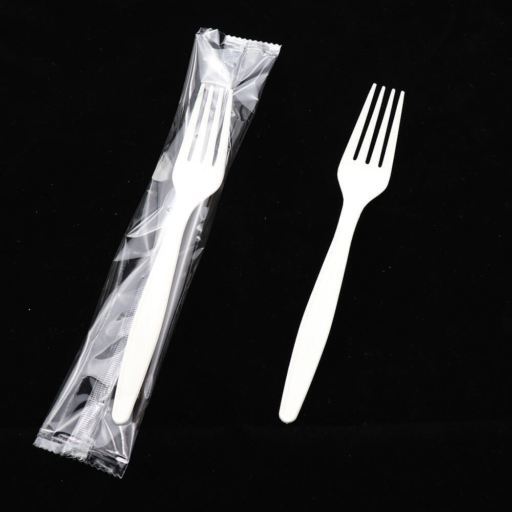 白色玉米淀粉餐具一次性叉子独立包装纸巾餐包套装蛋糕叉简装