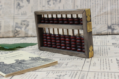 Antique small 9-position beech wood red bead abacus with English manual, retro gift, nostalgic abacus, classic gift