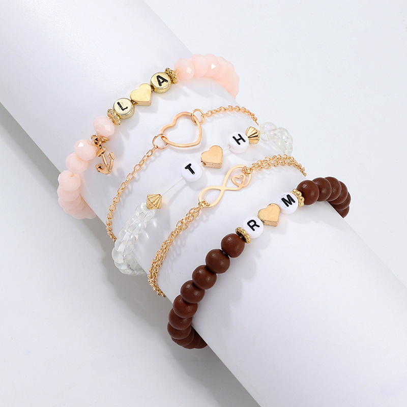 Creative fashion letters acrylic beads shell bracelet 5 piece set NHNZ129543picture2