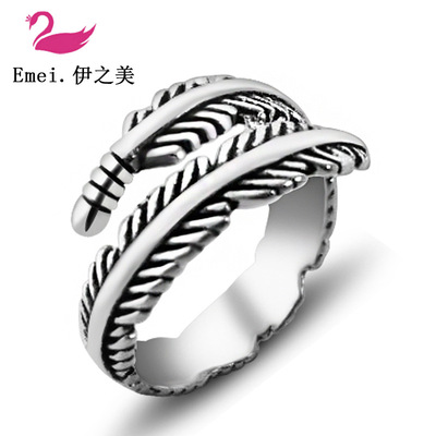 直销高桥戒指 羽毛泰银开口戒指 泰银做旧开口戒指 复古羽毛批发|ms