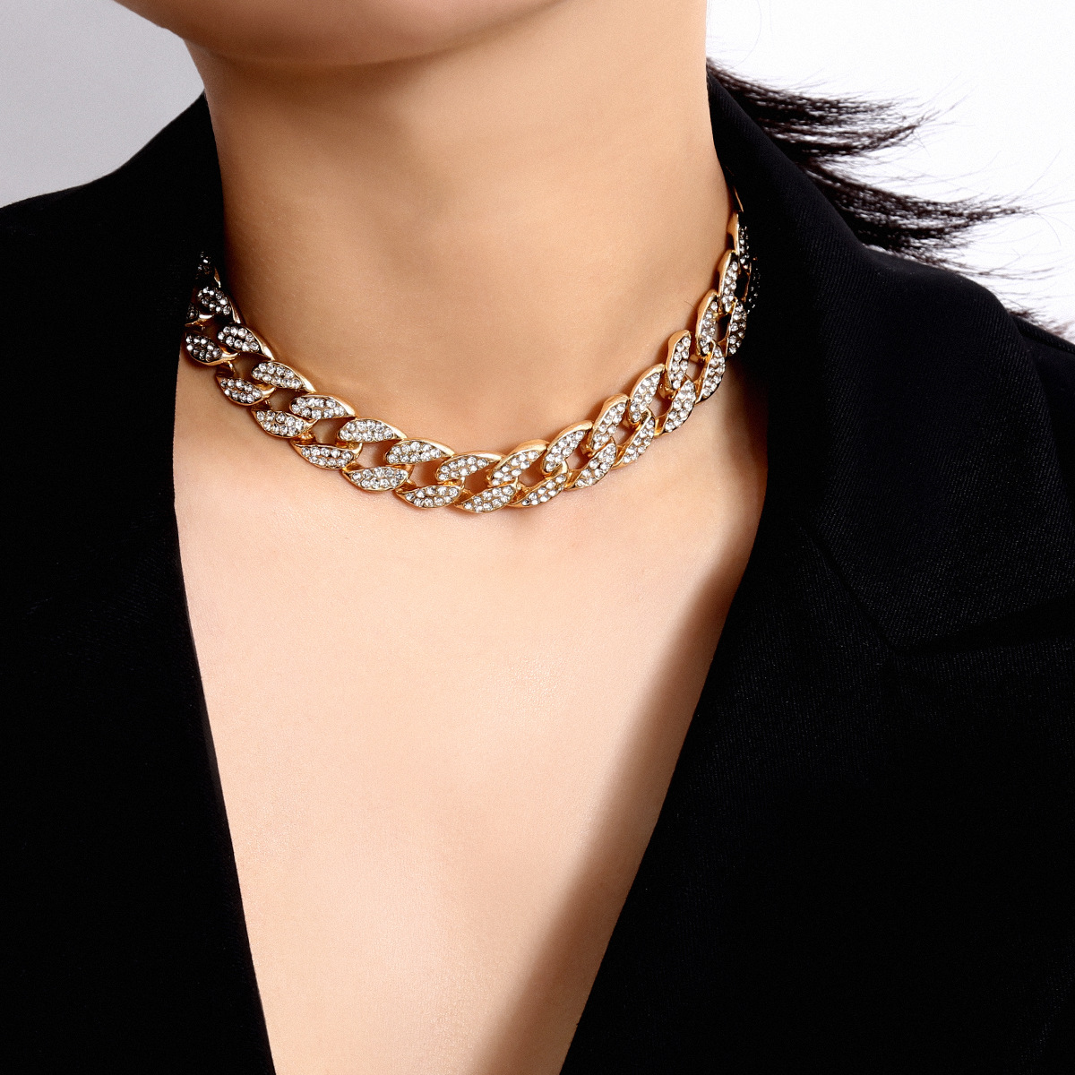 Joyas Punk Micro Con Incrustaciones De Mujer Collar De Hip-hop Con Cadena Completa De Diamantes display picture 1