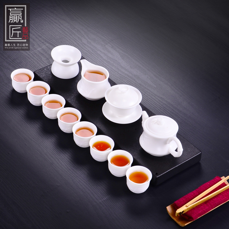 Winjiang Dehua porcelana blanca Kung Fu juego de té juego hecho a mano cerámica casa tetera taza té fabricante caja