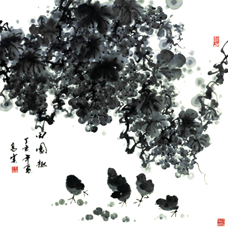 上海名家字画出售书画家巫高云保真作品 水墨浅绛葡萄花鸟画