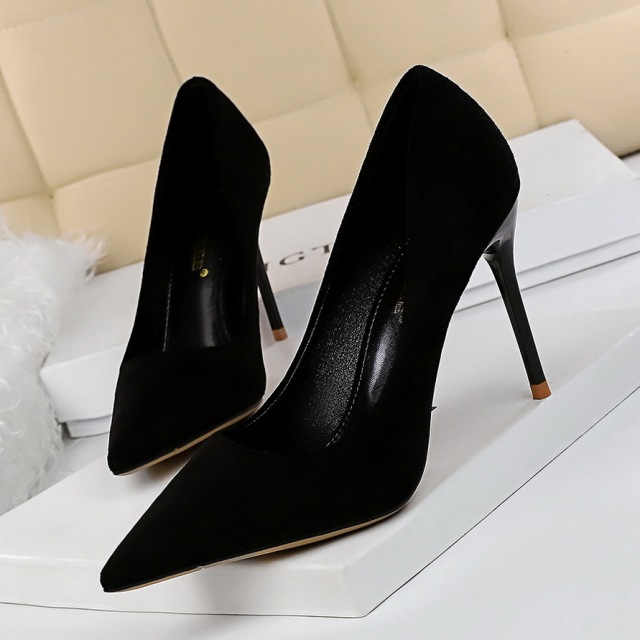 slim-heeled high-heeled suede shallow pointed high-heeled shoes