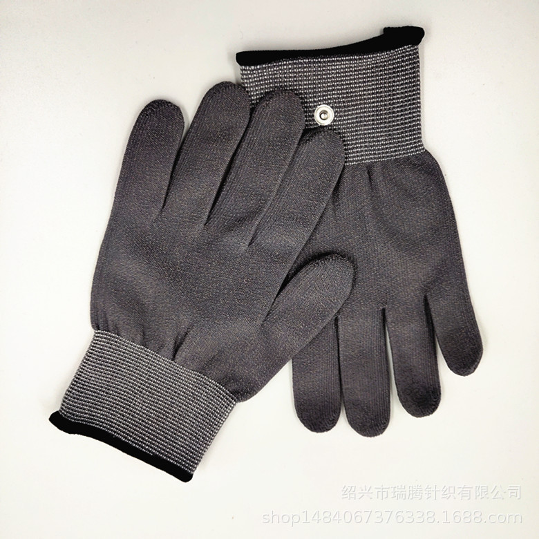 Fisioterapia fibra de plata negro gris oscuro instrumento de fisioterapia antibacteriano belleza cuidado de la salud pulso conductivo electroterapia Polo guantes de masaje
