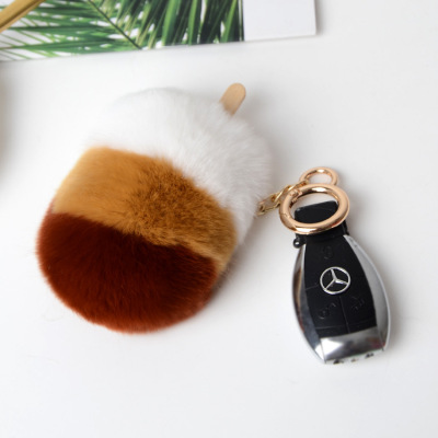 new pattern Korean Edition Rabbit hair ice cream leather and fur Pendant automobile key Bag ice cream Pendants Plush Toys