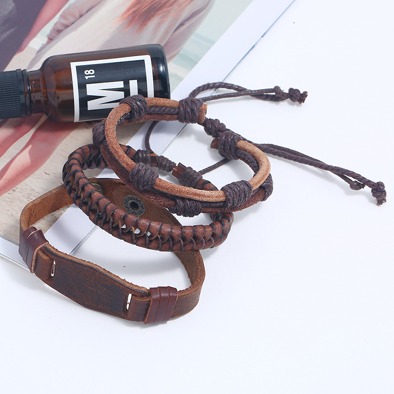 New three-piece real leather bracelet simple diy suit menu0027s knitted bracelet jewelry wholesale