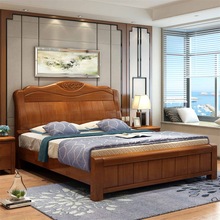 Giường gỗ nguyên khối 1,8 mét 1,5 mét hiện đại cao hộp lưu trữ giường Nội thất phòng ngủ đơn giản mới giường Trung Quốc phần mềm Giường