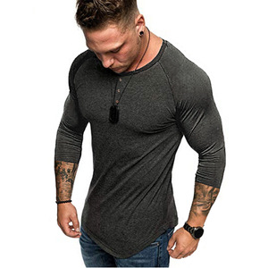 European and American men’s solid seven sleeve T-shirt solid slim