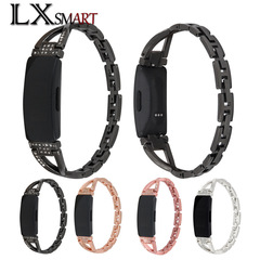 Applicable for Fitbit Inspire/HR Smart Bracelet X Type Diamond-Embedded Metal Strap Diamond Metal Alloy Steel Strap