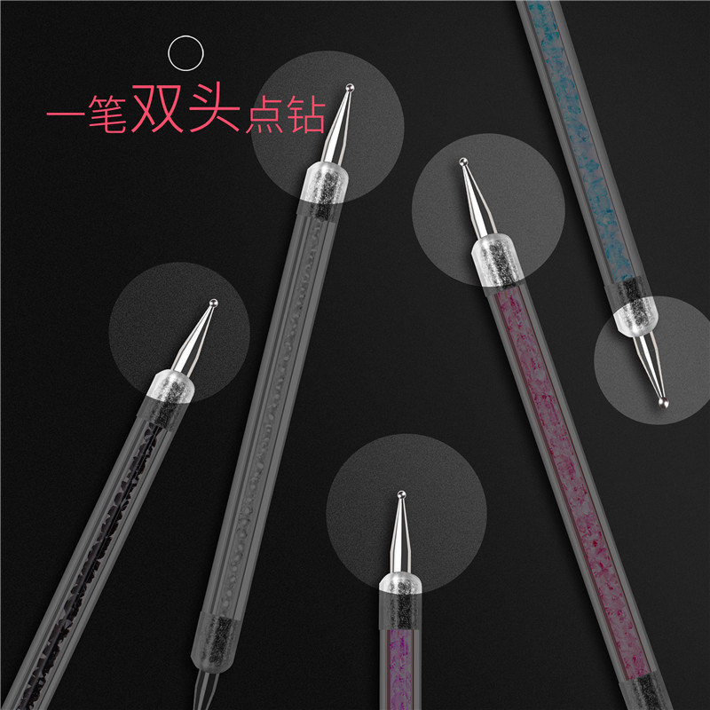 Herramientas de uñas suministros de herramientas de doble cabeza de clavo de punta de perforación cristal transparente con punto de diamante punto de la pluma