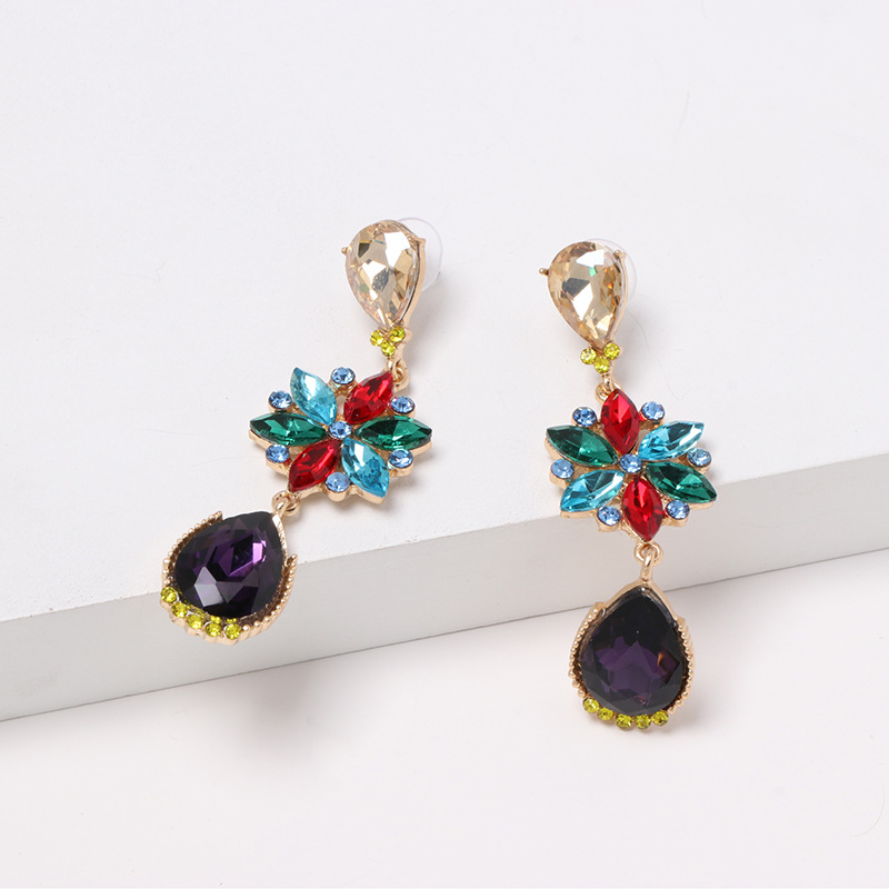 fashion colored diamond earrings flower drop earrings personality earrings wholesalepicture1