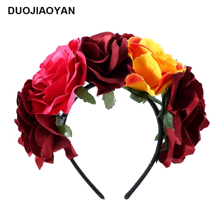 Fashion Geometric Fabric Big Rose Flower Christmas Halloween Wide Headband display picture 2