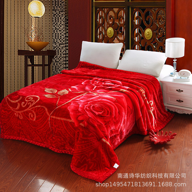 공장 직접 RASCHEL 담요 더블 두꺼운 벨벳 담요 가을과 겨울 더블 웨딩 웨딩 레드 담요 선물