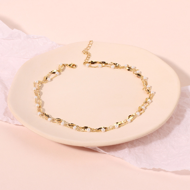 6g Weight Necklace Classification Anniversary, Business, Travel Occasion Women'S Gender Gold Color Fashion Multilayer Pearl Glossy Copper Necklace Wholesale 1