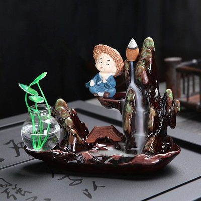 廠家批發倒流香爐高山流水香薰擺件檀香沈香小和尚茶道室內香薰爐