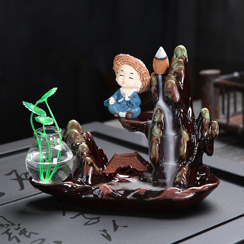 廠家批發倒流香爐高山流水香薰擺件檀香沈香小和尚茶道室內香薰爐