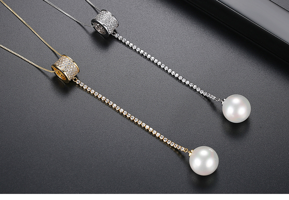 Necklace Fashion Long Sweater Chain Pearl Pendant Necklace Wild Copper Zircon Item display picture 1