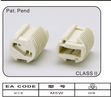 欧规灯具配件G9陶瓷带外牙卡式陶瓷灯头G9灯座 M5W 二类认证