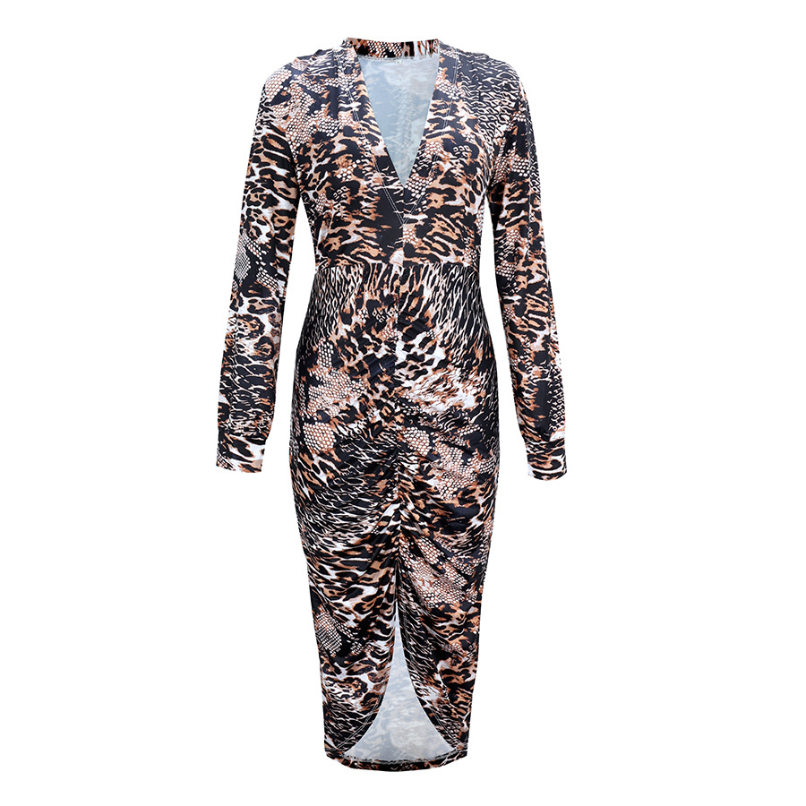 leopard print long-sleeved printing casual dress NSAL10196