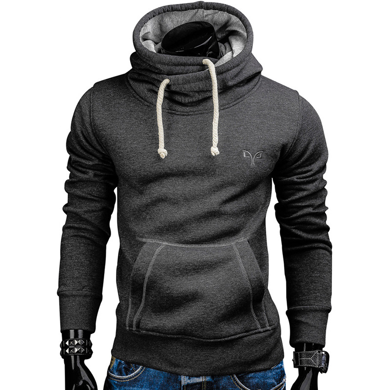 2024 Men's Solid Color Sheep Horn Embroidered Fashion Simple Pullover Hoodie Sweater_voghion.com