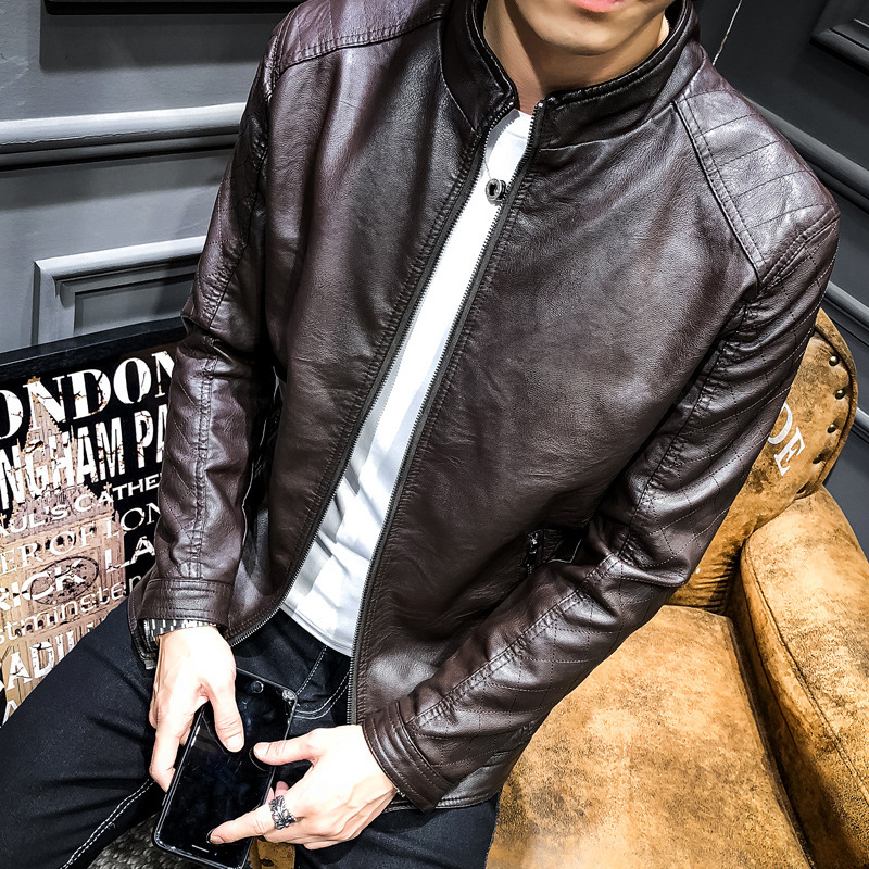 Brown Men Faux Leather Jacket Motorcycle