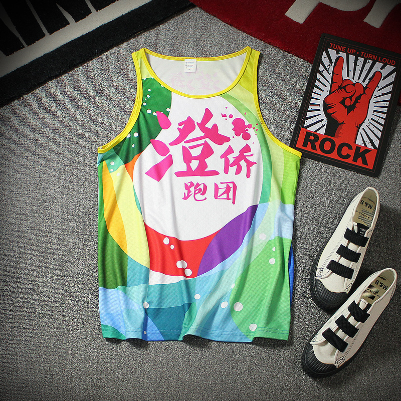 2020夏季新款男士运动休闲宽松背心 印花无袖网眼背心定制印logo